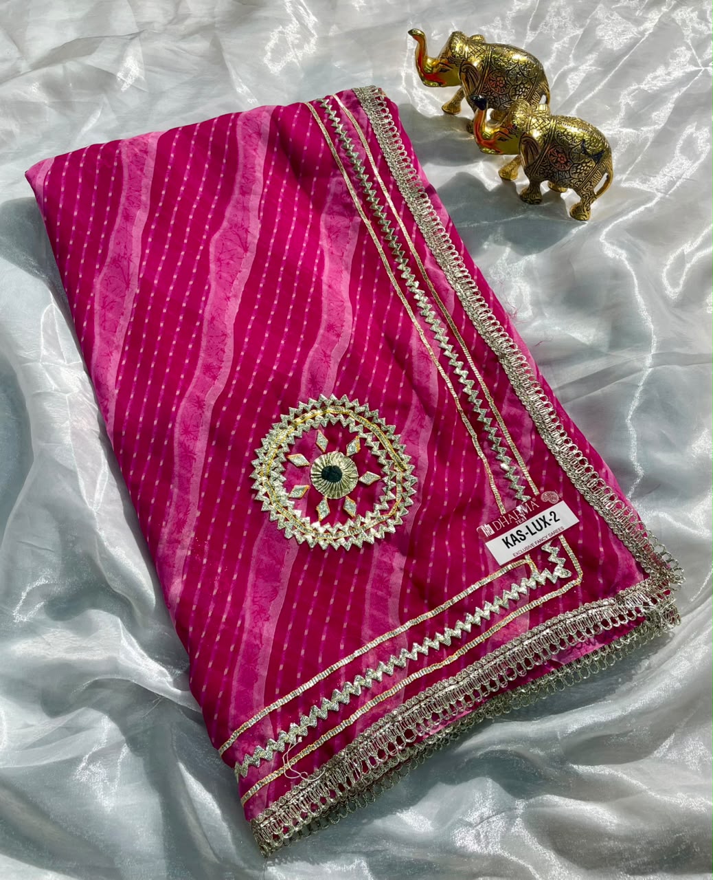 KAS-LUX-2 WEIGHTLESS FABRIC SAREE WITH BEAUTIFUL GOTAPATTI WORK ON SAREE WITH BUTTA WITH BEAUTIFUL LAHERIYA DESIGN WITH BLOUSE