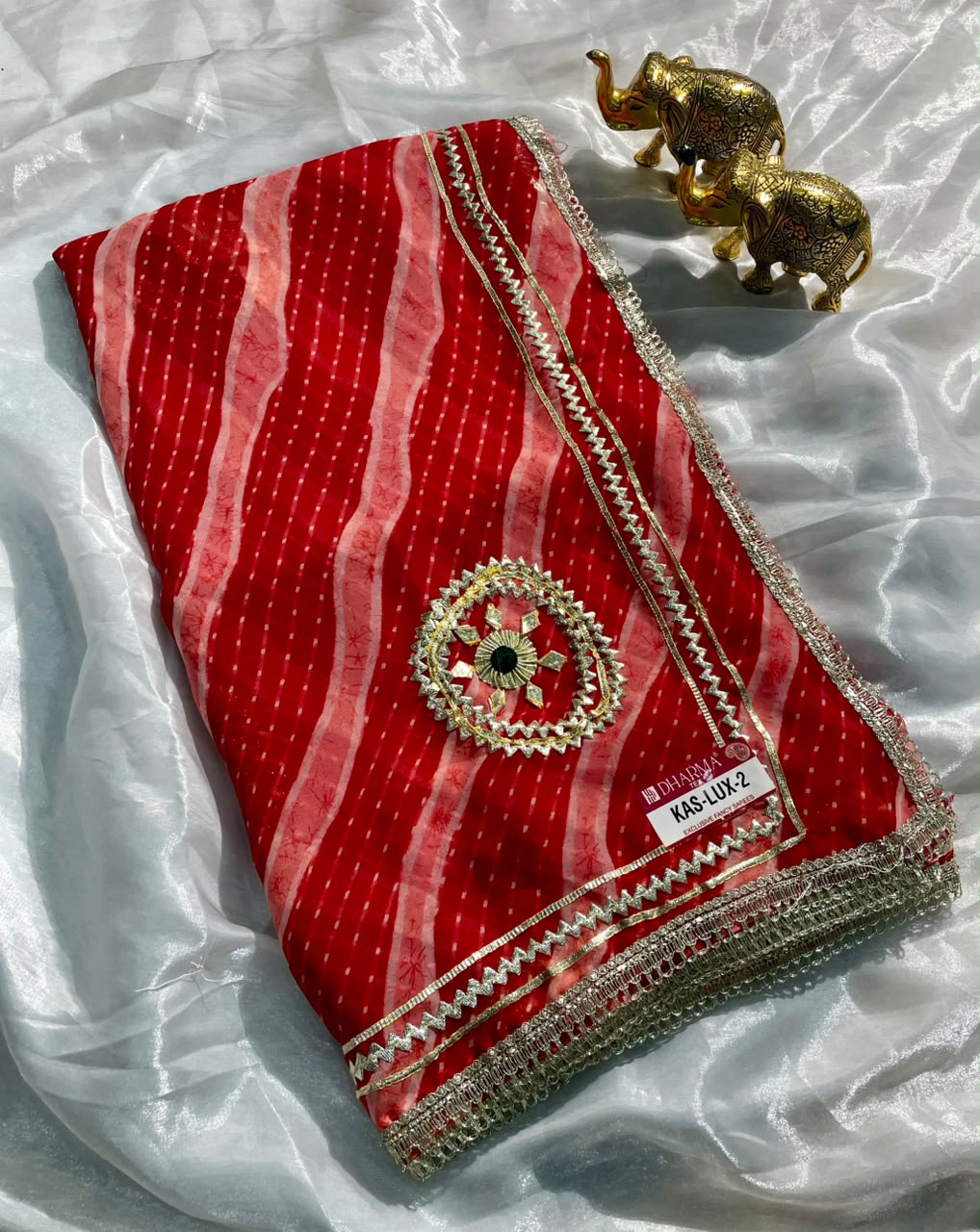 KAS-LUX-2 WEIGHTLESS FABRIC SAREE WITH BEAUTIFUL GOTAPATTI WORK ON SAREE WITH BUTTA WITH BEAUTIFUL LAHERIYA DESIGN WITH BLOUSE