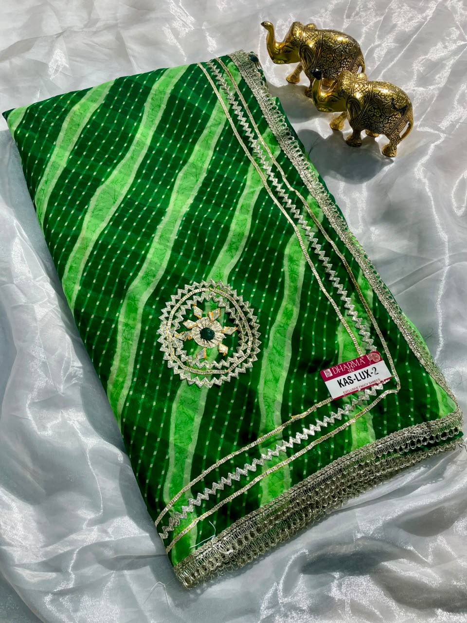 KAS-LUX-2 WEIGHTLESS FABRIC SAREE WITH BEAUTIFUL GOTAPATTI WORK ON SAREE WITH BUTTA WITH BEAUTIFUL LAHERIYA DESIGN WITH BLOUSE