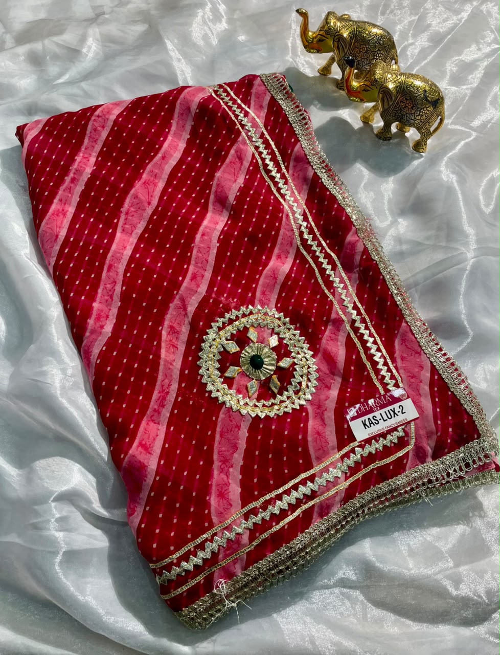 KAS-LUX-2 WEIGHTLESS FABRIC SAREE WITH BEAUTIFUL GOTAPATTI WORK ON SAREE WITH BUTTA WITH BEAUTIFUL LAHERIYA DESIGN WITH BLOUSE