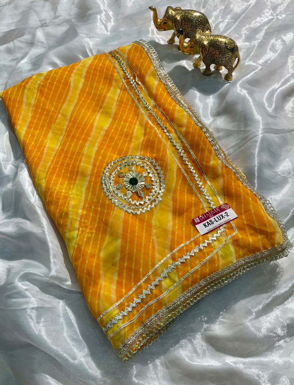 KAS-LUX-2 WEIGHTLESS FABRIC SAREE WITH BEAUTIFUL GOTAPATTI WORK ON SAREE WITH BUTTA WITH BEAUTIFUL LAHERIYA DESIGN WITH BLOUSE