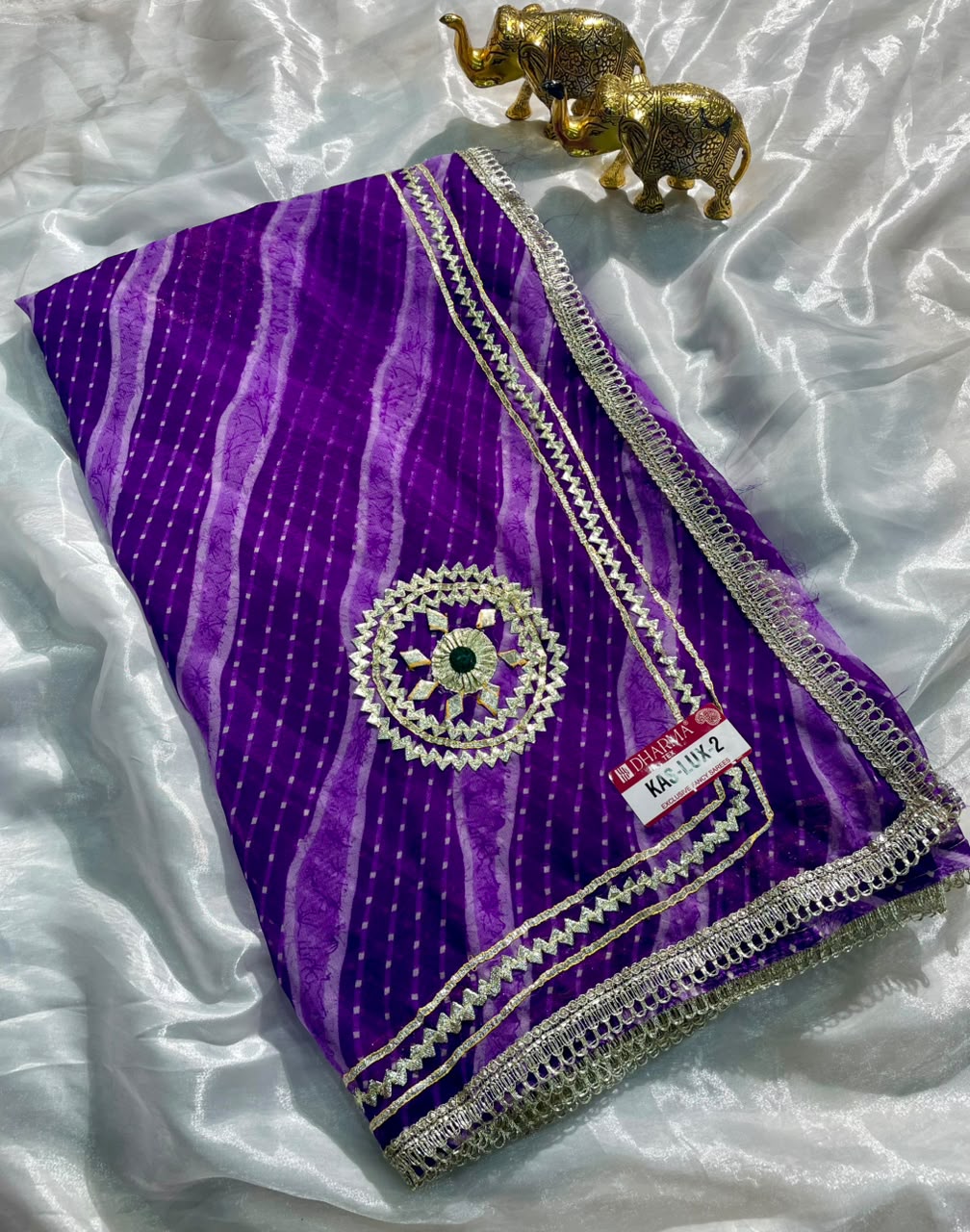 KAS-LUX-2 WEIGHTLESS FABRIC SAREE WITH BEAUTIFUL GOTAPATTI WORK ON SAREE WITH BUTTA WITH BEAUTIFUL LAHERIYA DESIGN WITH BLOUSE