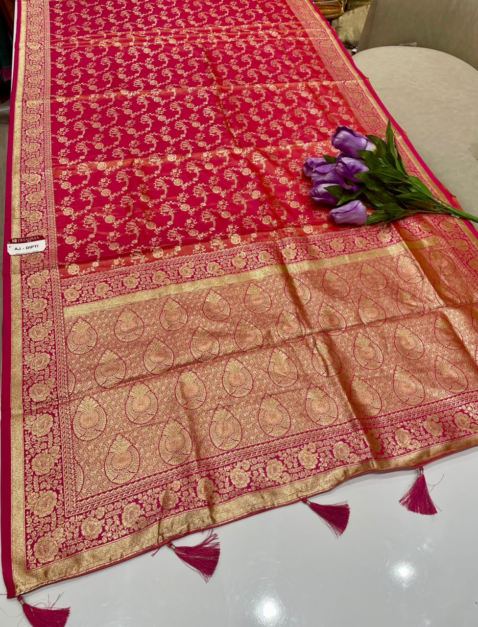 AJ-DIPTI SOFT SILK FABRIC SAREE WITH RIC PALLU DESIGN WITH HEAVY JHAL DESIGN ON BODY WITH ZARI WORK WITH PIPING AND TASSELS WITH BLOUSE