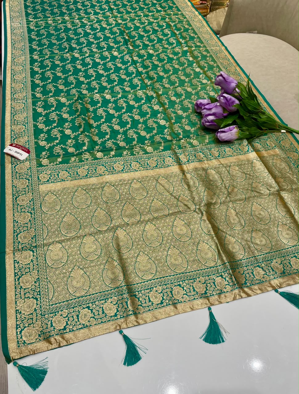 AJ-DIPTI SOFT SILK FABRIC SAREE WITH RIC PALLU DESIGN WITH HEAVY JHAL DESIGN ON BODY WITH ZARI WORK WITH PIPING AND TASSELS WITH BLOUSE