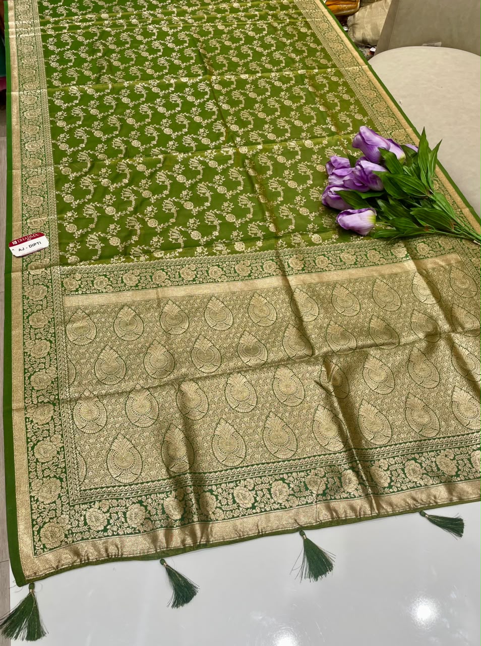AJ-DIPTI SOFT SILK FABRIC SAREE WITH RIC PALLU DESIGN WITH HEAVY JHAL DESIGN ON BODY WITH ZARI WORK WITH PIPING AND TASSELS WITH BLOUSE