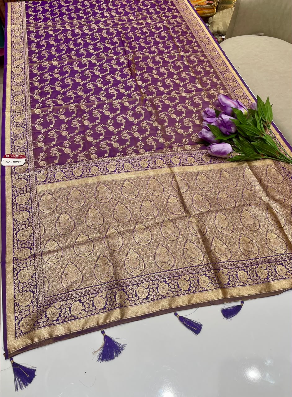 AJ-DIPTI SOFT SILK FABRIC SAREE WITH RIC PALLU DESIGN WITH HEAVY JHAL DESIGN ON BODY WITH ZARI WORK WITH PIPING AND TASSELS WITH BLOUSE