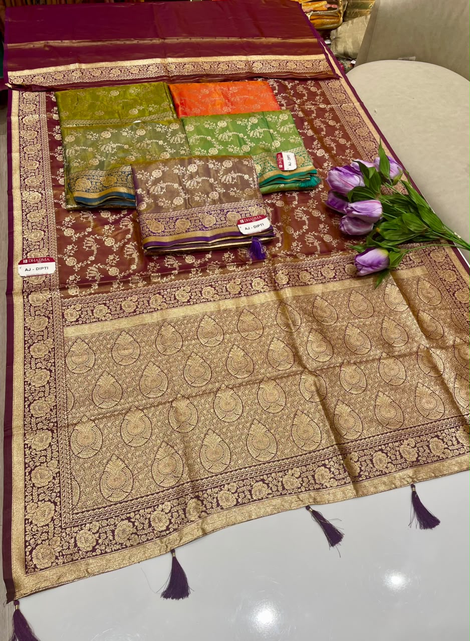 AJ-DIPTI SOFT SILK FABRIC SAREE WITH RIC PALLU DESIGN WITH HEAVY JHAL DESIGN ON BODY WITH ZARI WORK WITH PIPING AND TASSELS WITH BLOUSE