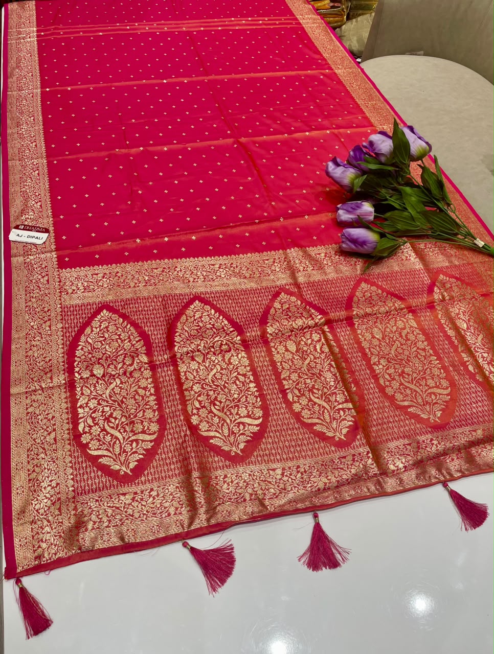 AJ-DIPALI SOFT SILK FABRIC SAREE WITH RICH PALLU DESIGN WITH HEAVY ZARI WORK WITH PIPING AND TASSELS WITH BLOUSE