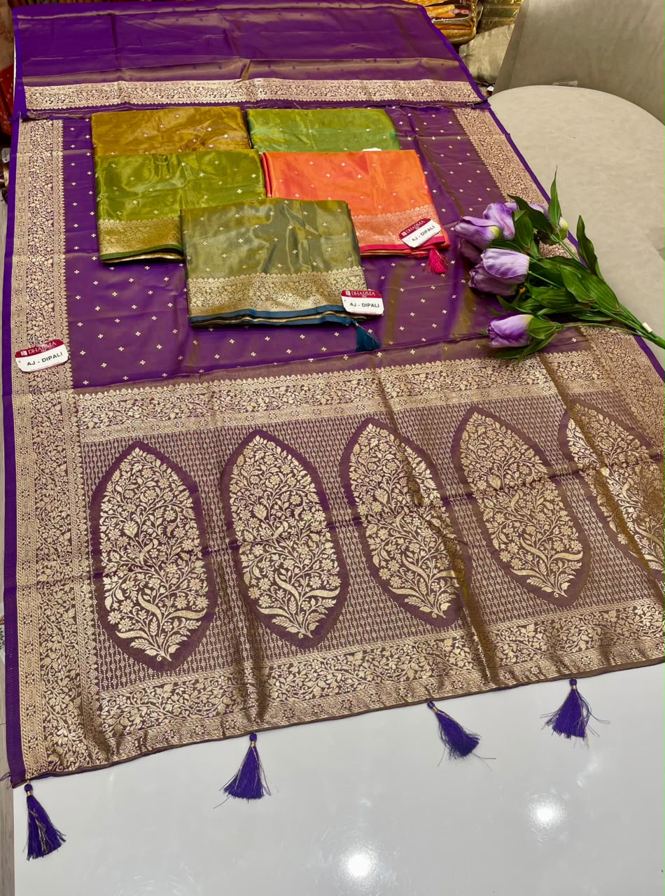 AJ-DIPALI SOFT SILK FABRIC SAREE WITH RICH PALLU DESIGN WITH HEAVY ZARI WORK WITH PIPING AND TASSELS WITH BLOUSE