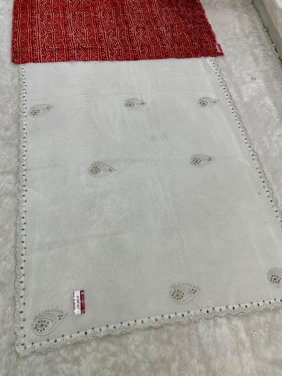 SF-CHIRAG-2 STAR GEORGETTE FABRIC SAREE WITH BEAUTIFUL DESIGN WITH MIRROR WORK WITH DMC SIROSKI WORK WITH BEAUTIFUL CONTRAST BANDHANI DESIGN BLOUSE