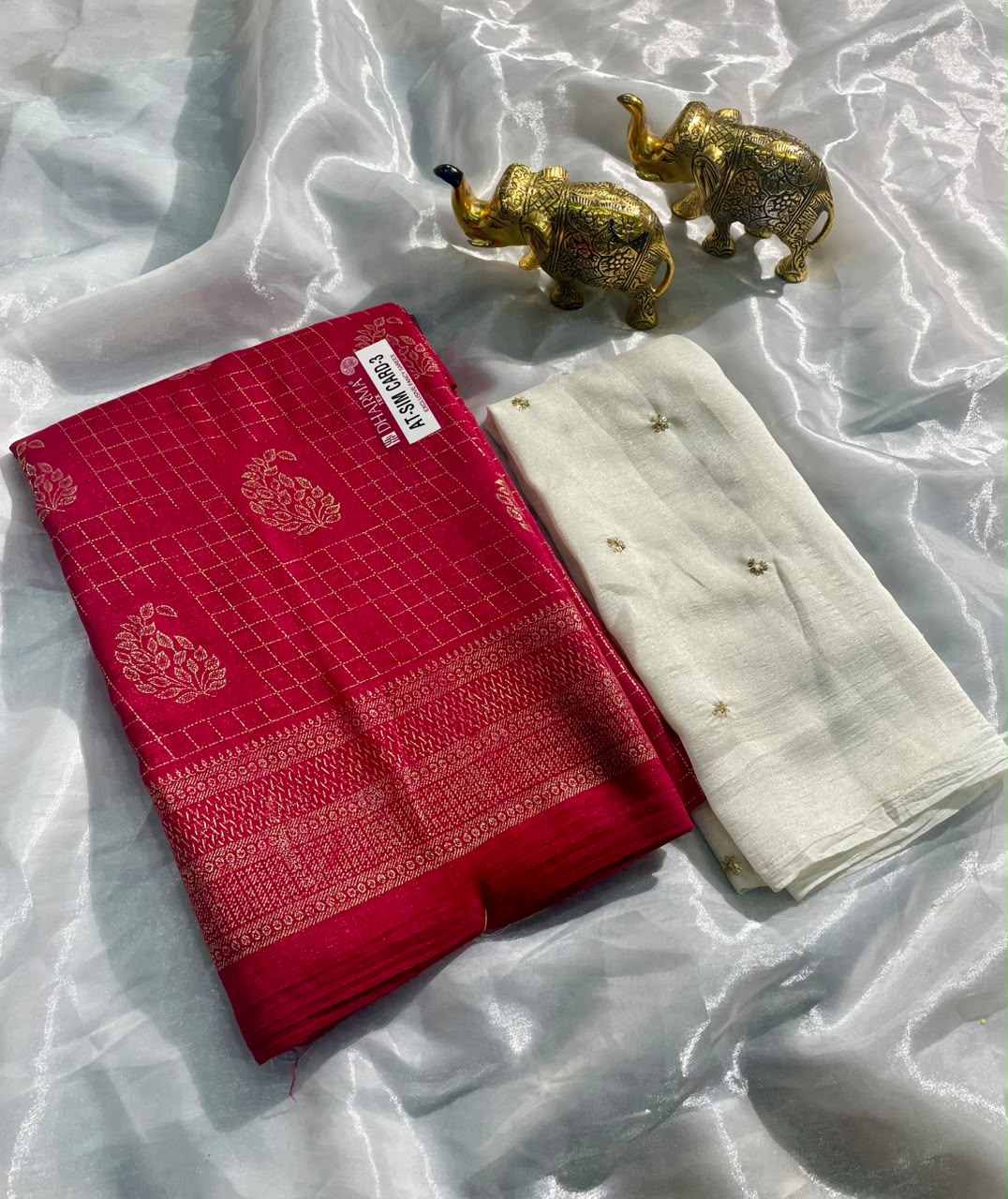 AT-SIM CARD-3  VICHITRA FABRIC SAREE WITH BEAUTIFUL DESIGN WITH ZIGZAG DESIGN WITH BEAUTIFUL BUTTA DESIGN WITH TASSELS WITH BLOUSE