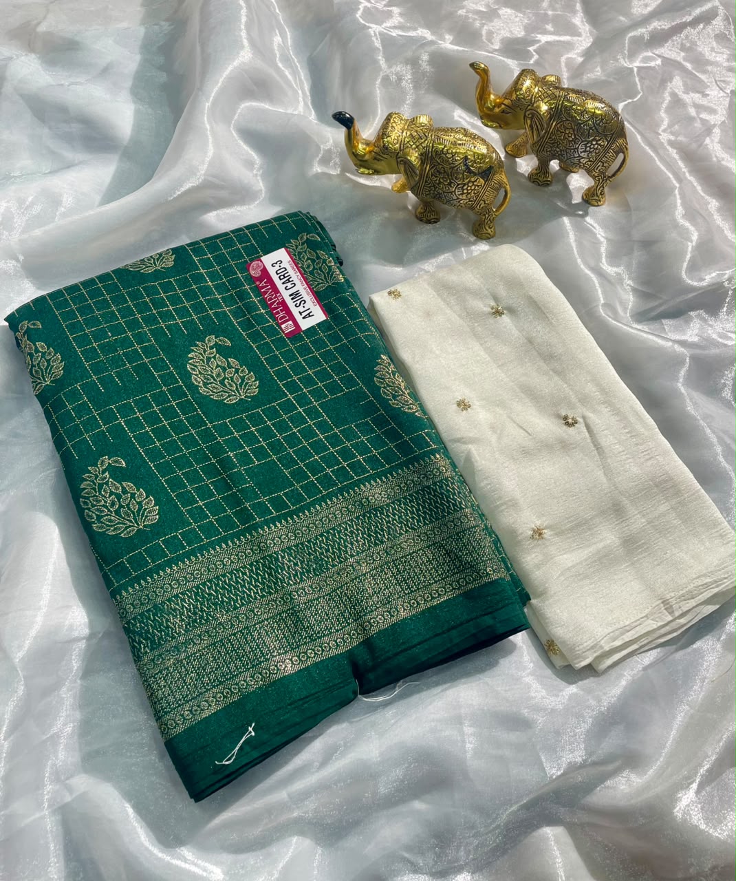 AT-SIM CARD-3  VICHITRA FABRIC SAREE WITH BEAUTIFUL DESIGN WITH ZIGZAG DESIGN WITH BEAUTIFUL BUTTA DESIGN WITH TASSELS WITH BLOUSE