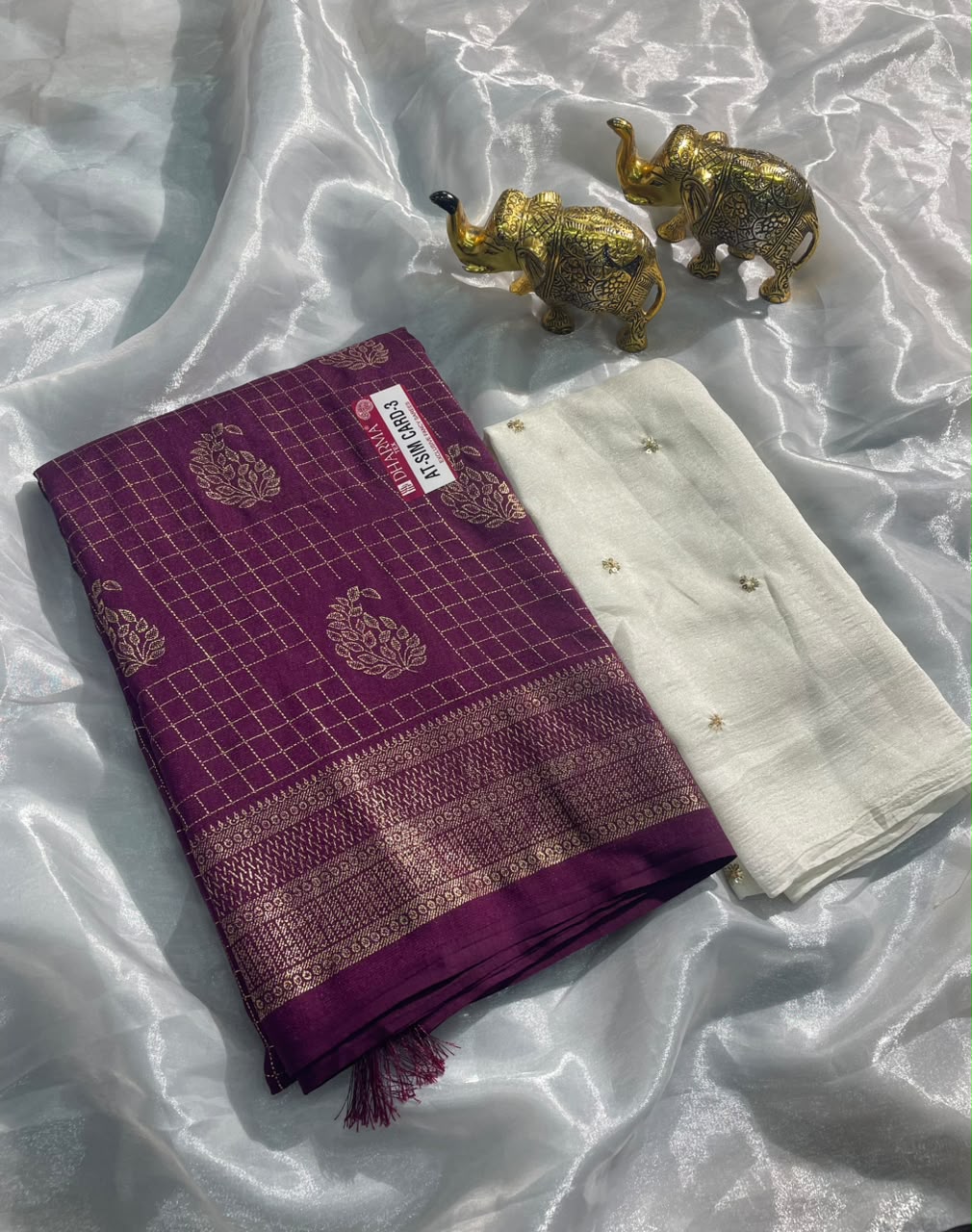 AT-SIM CARD-3  VICHITRA FABRIC SAREE WITH BEAUTIFUL DESIGN WITH ZIGZAG DESIGN WITH BEAUTIFUL BUTTA DESIGN WITH TASSELS WITH BLOUSE