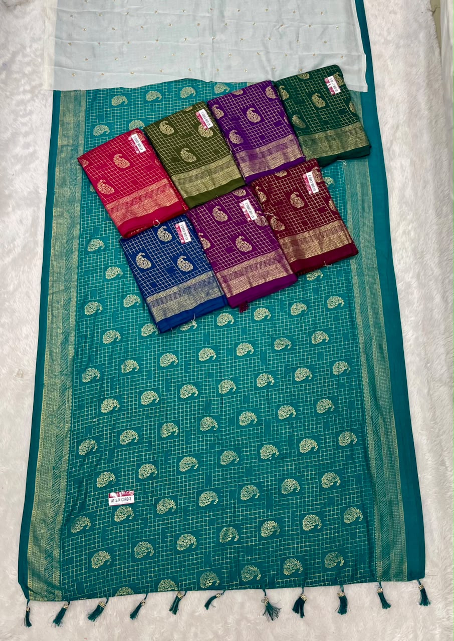 AT-SIM CARD-3  VICHITRA FABRIC SAREE WITH BEAUTIFUL DESIGN WITH ZIGZAG DESIGN WITH BEAUTIFUL BUTTA DESIGN WITH TASSELS WITH BLOUSE
