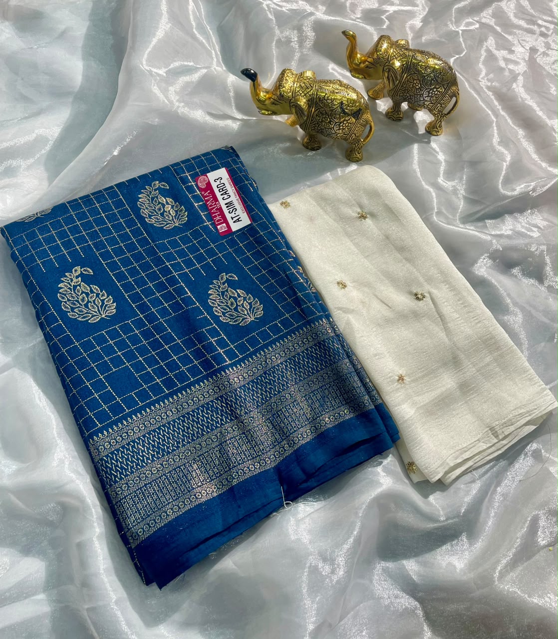 AT-SIM CARD-3  VICHITRA FABRIC SAREE WITH BEAUTIFUL DESIGN WITH ZIGZAG DESIGN WITH BEAUTIFUL BUTTA DESIGN WITH TASSELS WITH BLOUSE