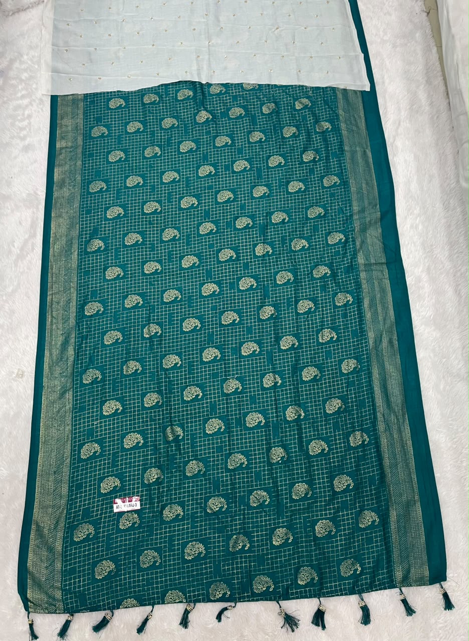 AT-SIM CARD-3  VICHITRA FABRIC SAREE WITH BEAUTIFUL DESIGN WITH ZIGZAG DESIGN WITH BEAUTIFUL BUTTA DESIGN WITH TASSELS WITH BLOUSE