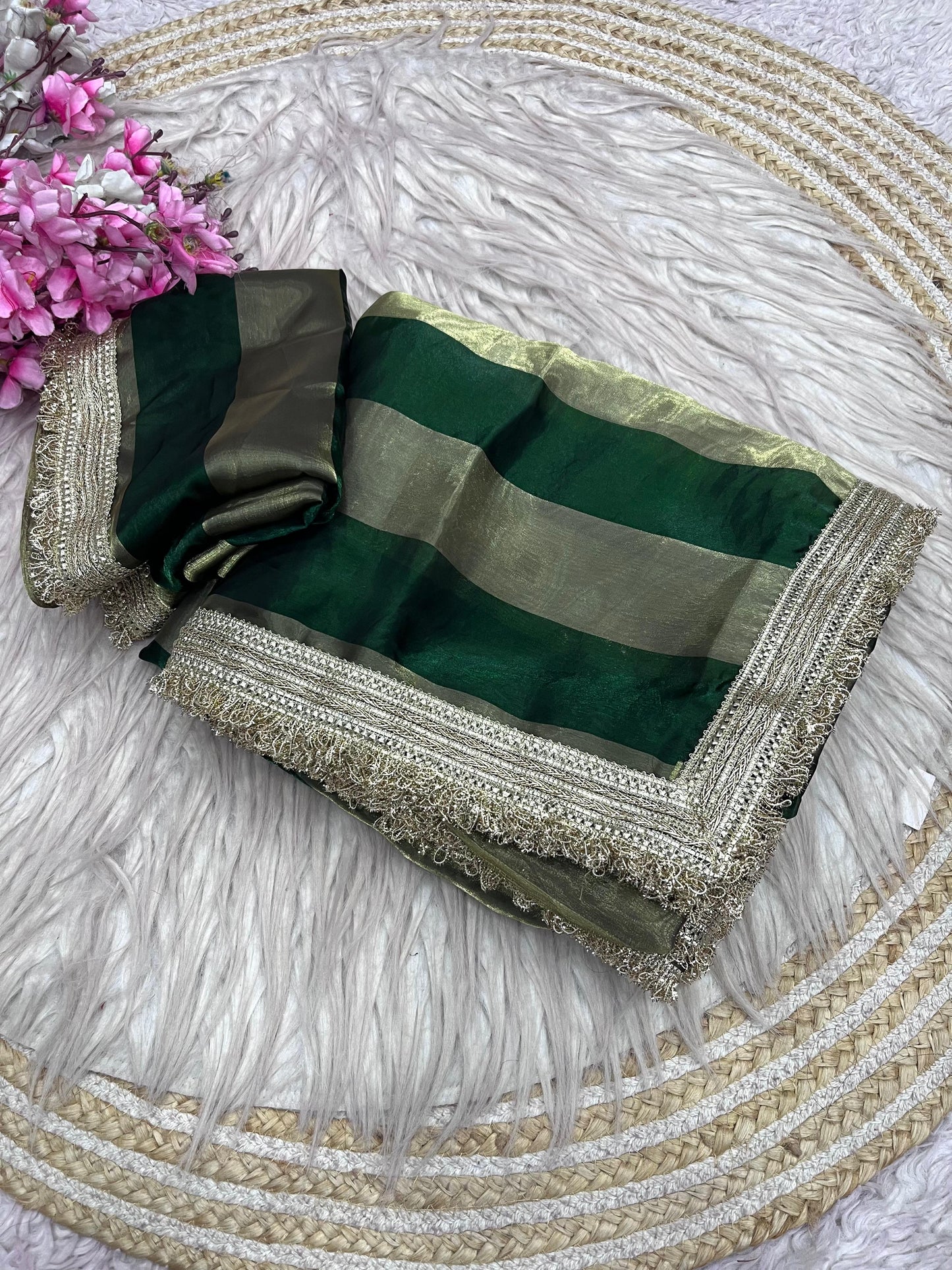DF-MAGIC SATIN PATTA FABRIC SAREE WITH BEAUTIFUL DESIGN WITH BEAUTIFUL LACE ON SAREE WITH BLOUSE
