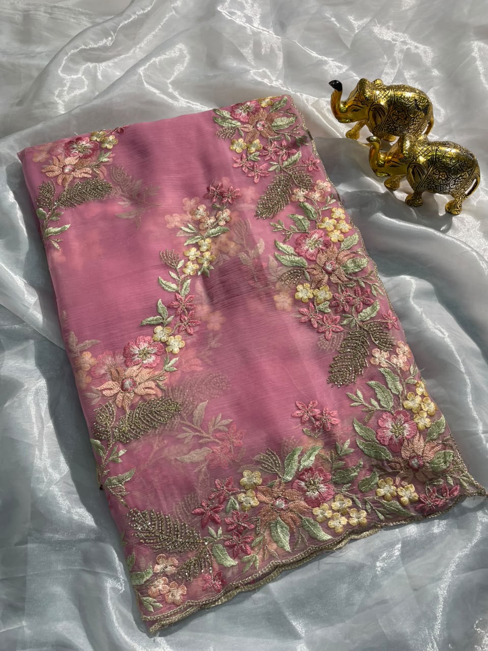 RD-VENISHA NC MOSS FABRIC SAREE WITH FLORAL DESIGN WITH HEAVY JHAL DESIGN ON BODY WITH HEAVY THREAD WORK WITH CUTWORK WITH HEAVY BLOUSE