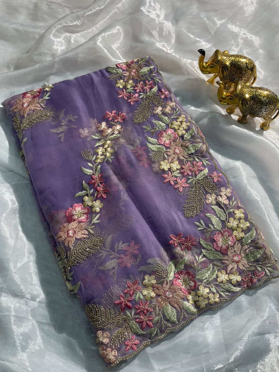 RD-VENISHA NC MOSS FABRIC SAREE WITH FLORAL DESIGN WITH HEAVY JHAL DESIGN ON BODY WITH HEAVY THREAD WORK WITH CUTWORK WITH HEAVY BLOUSE