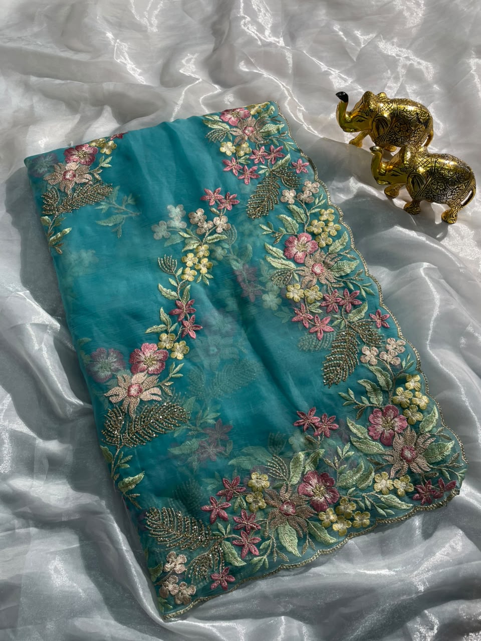 RD-VENISHA NC MOSS FABRIC SAREE WITH FLORAL DESIGN WITH HEAVY JHAL DESIGN ON BODY WITH HEAVY THREAD WORK WITH CUTWORK WITH HEAVY BLOUSE
