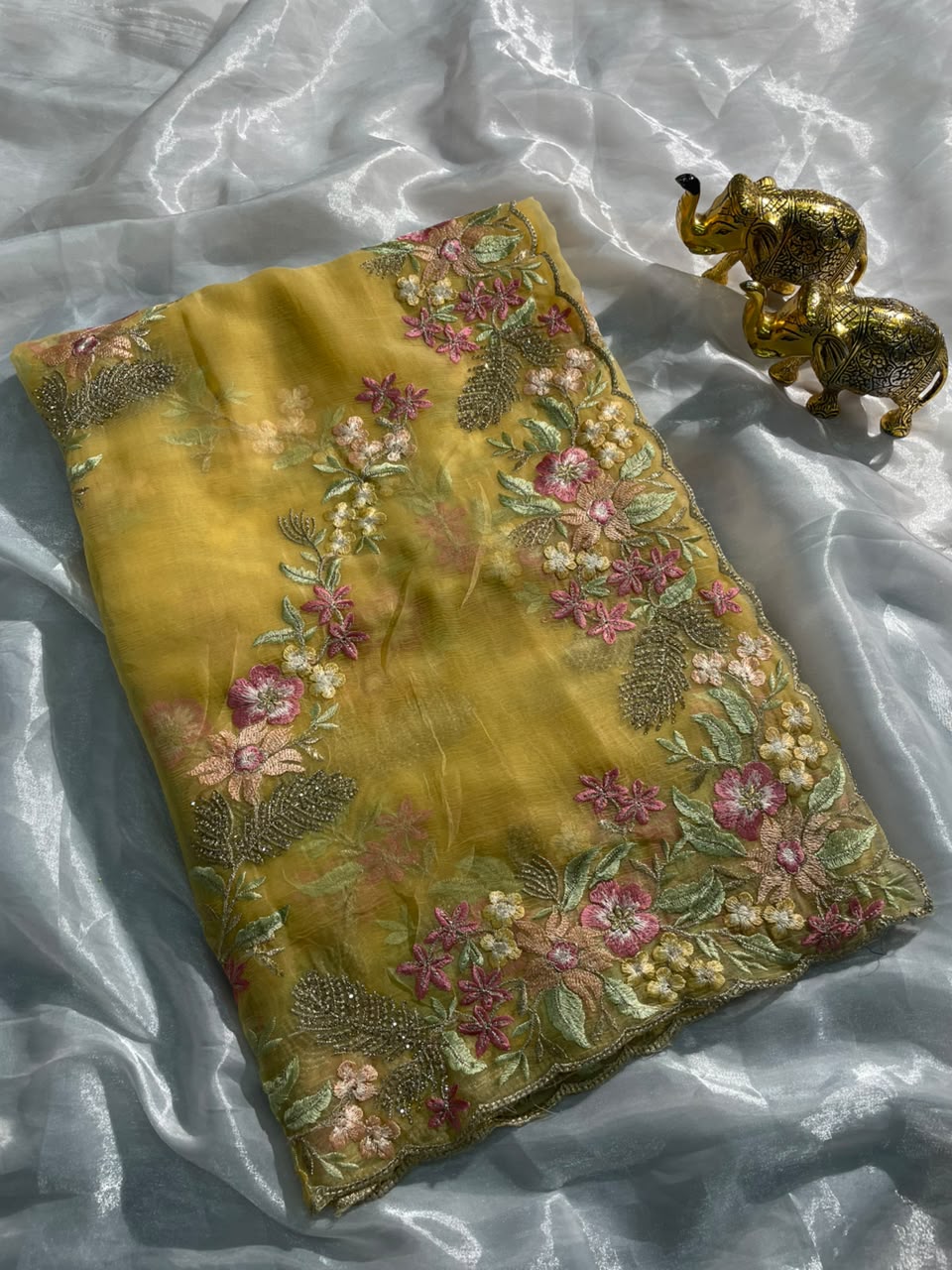 RD-VENISHA NC MOSS FABRIC SAREE WITH FLORAL DESIGN WITH HEAVY JHAL DESIGN ON BODY WITH HEAVY THREAD WORK WITH CUTWORK WITH HEAVY BLOUSE