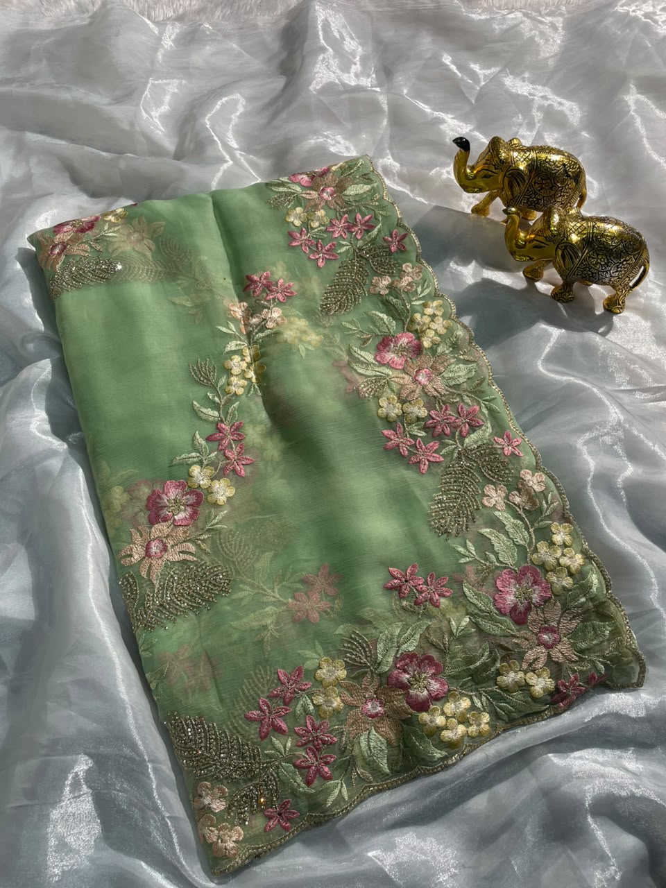 RD-VENISHA NC MOSS FABRIC SAREE WITH FLORAL DESIGN WITH HEAVY JHAL DESIGN ON BODY WITH HEAVY THREAD WORK WITH CUTWORK WITH HEAVY BLOUSE