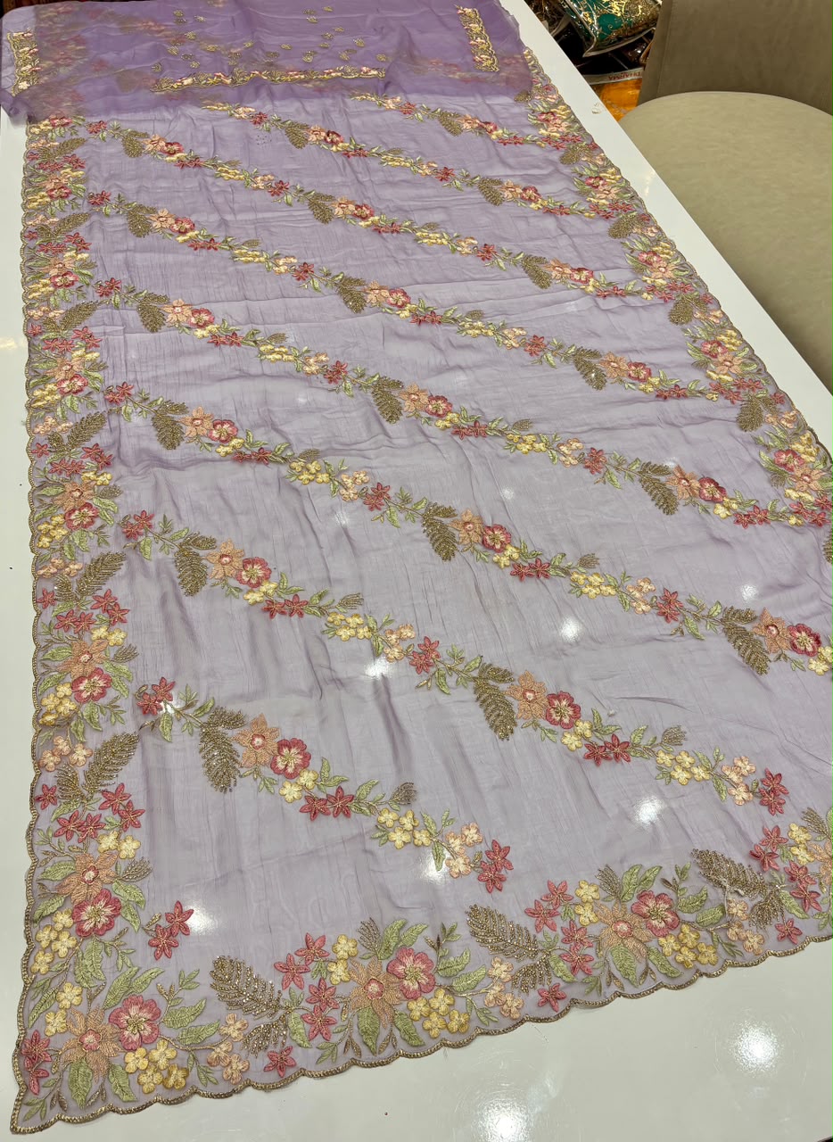RD-VENISHA NC MOSS FABRIC SAREE WITH FLORAL DESIGN WITH HEAVY JHAL DESIGN ON BODY WITH HEAVY THREAD WORK WITH CUTWORK WITH HEAVY BLOUSE