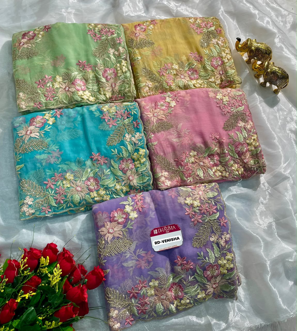 RD-VENISHA NC MOSS FABRIC SAREE WITH FLORAL DESIGN WITH HEAVY JHAL DESIGN ON BODY WITH HEAVY THREAD WORK WITH CUTWORK WITH HEAVY BLOUSE