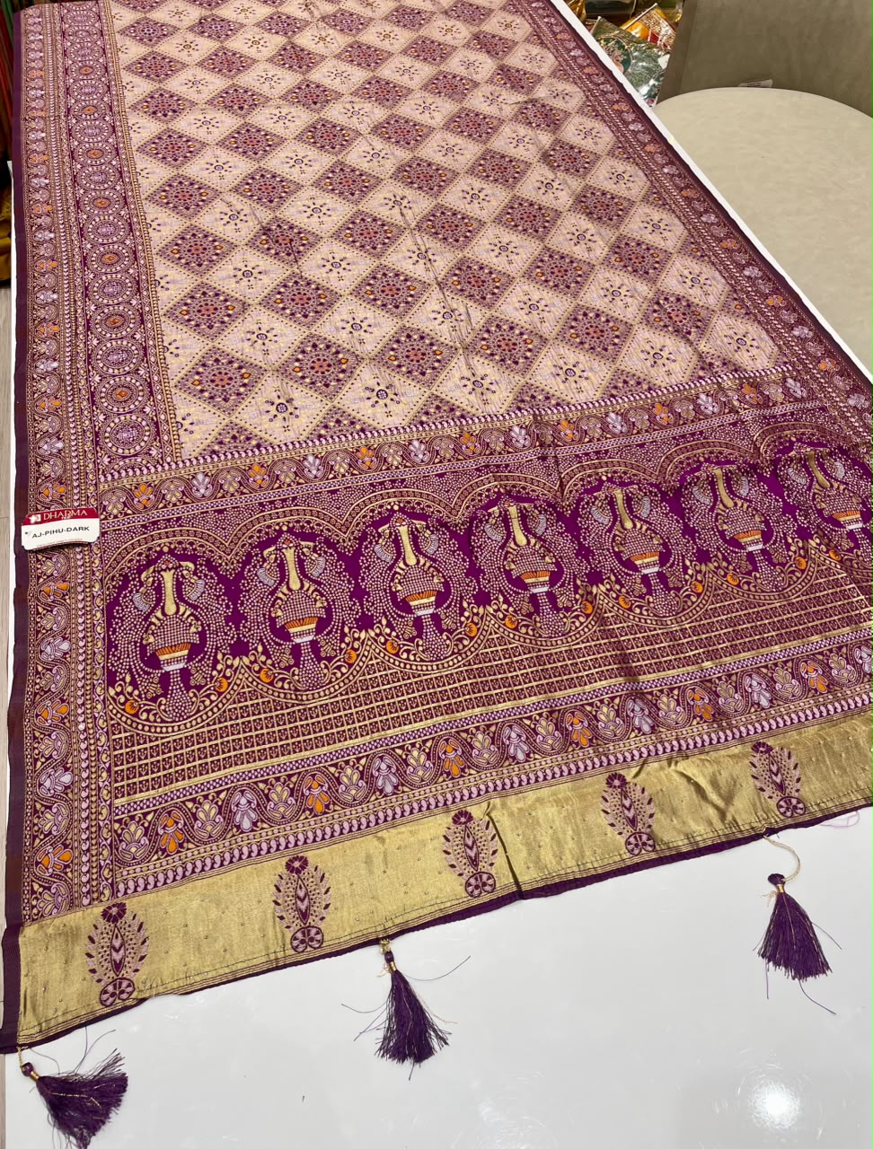 AJ-PIHU-DARK  CHAMPION FABRIC SAREE WITH BEAUTIFUL RICH PALLU DESIGN WITH LAGNI PATTA WORK WITH MEENAKARI WORK WITH HEAVY DESIGN ON SAREE WITH BLOUSE