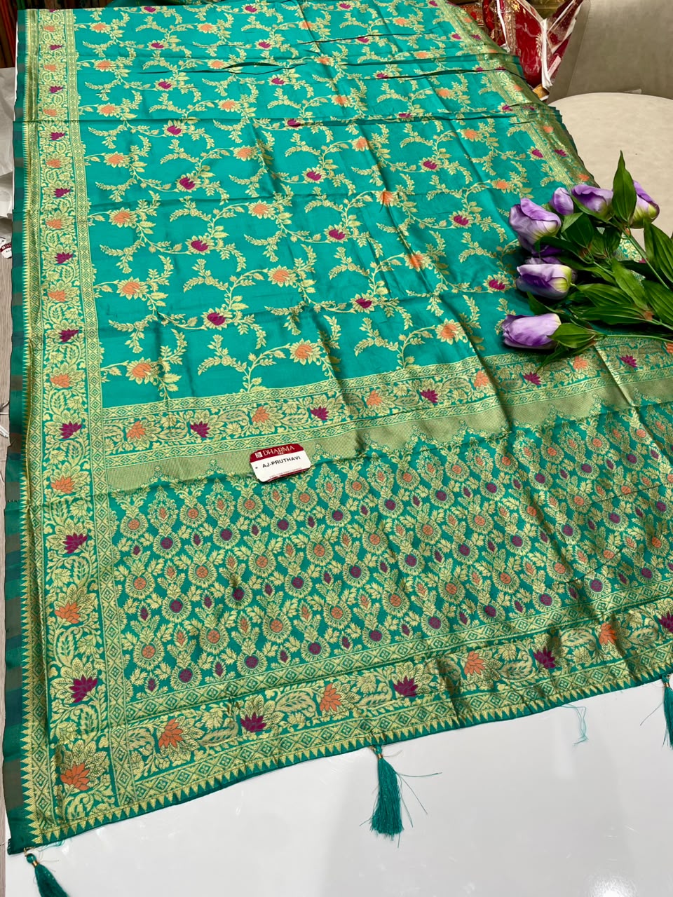 AJ-PRUTHAVI CHAMPION SILK FABRIC SAREE WITH RICH PALLU DESIGN WITH BEAUTIFUL DESIGN WITH MEENAKARI WORK WITH HEAVY JHAL DESIGN ON BODY WITH PIPING AND LATKAN WITH BLOUSE