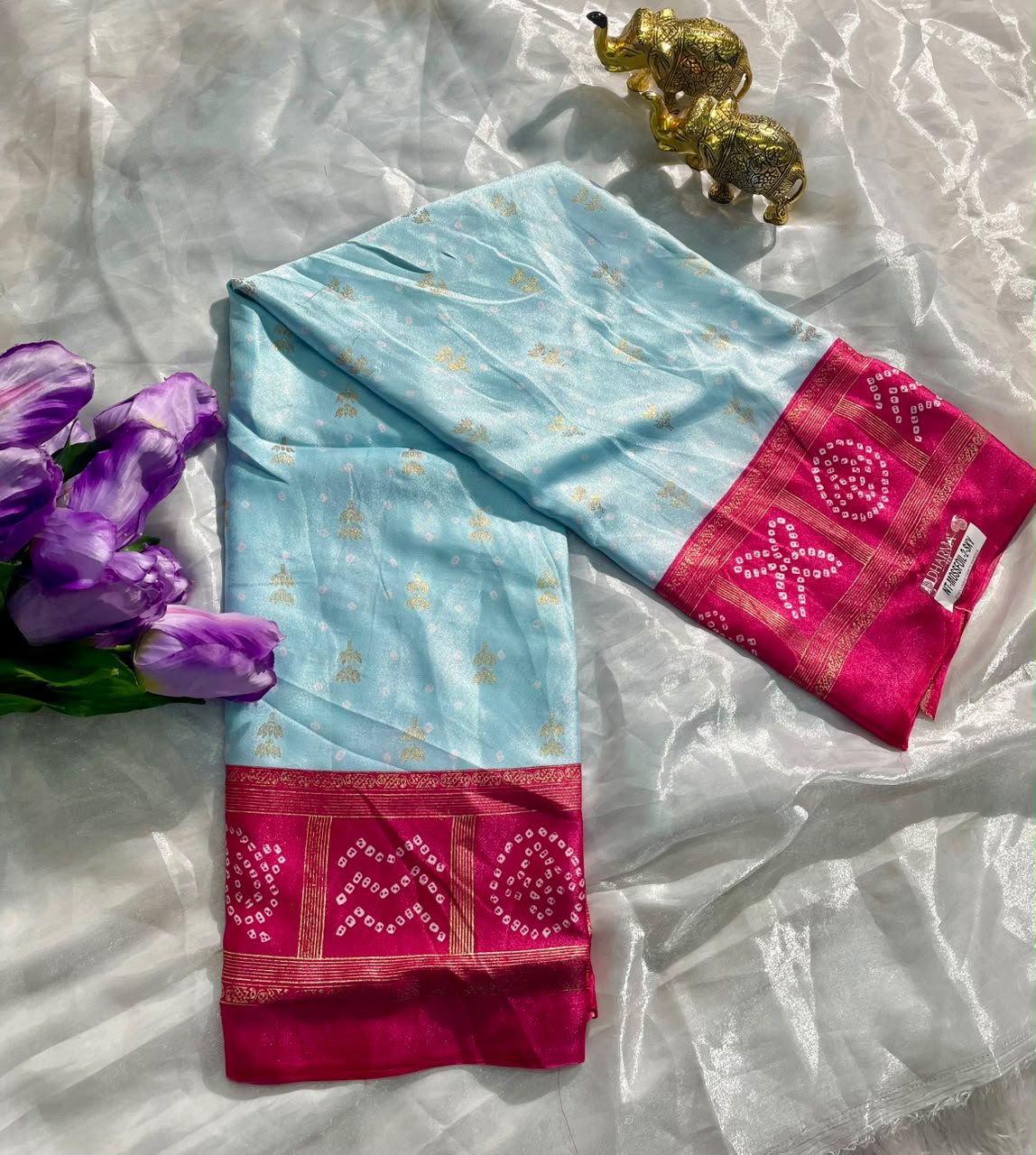 NT-MOSSFOIL-2-SKY BRIGHT MOSS FABRIC SAREE WITH RICH PALLU DESIGN WITH BANDHANI INSPIRED DESIGN WITH BLOUSE