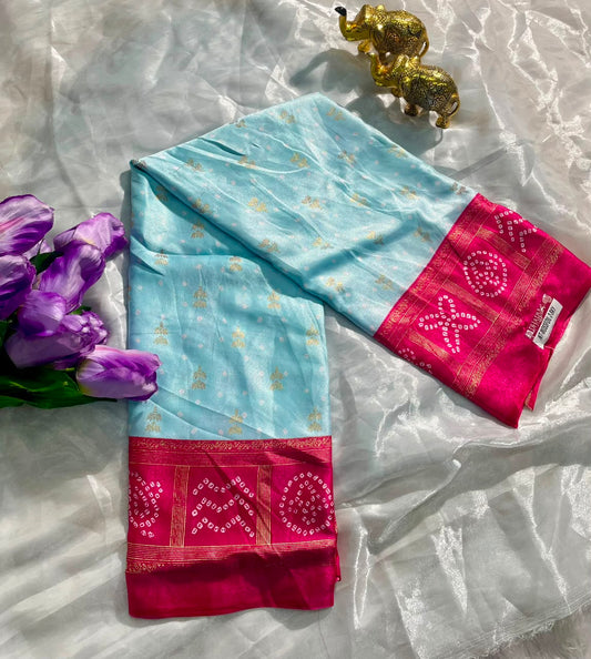 NT-MOSSFOIL-2-SKY BRIGHT MOSS FABRIC SAREE WITH RICH PALLU DESIGN WITH BANDHANI INSPIRED DESIGN WITH BLOUSE