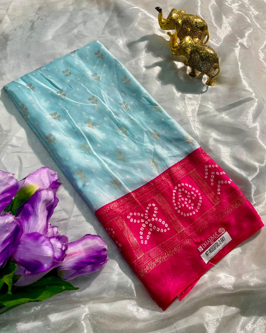 NT-MOSSFOIL-2-SKY BRIGHT MOSS FABRIC SAREE WITH RICH PALLU DESIGN WITH BANDHANI INSPIRED DESIGN WITH BLOUSE