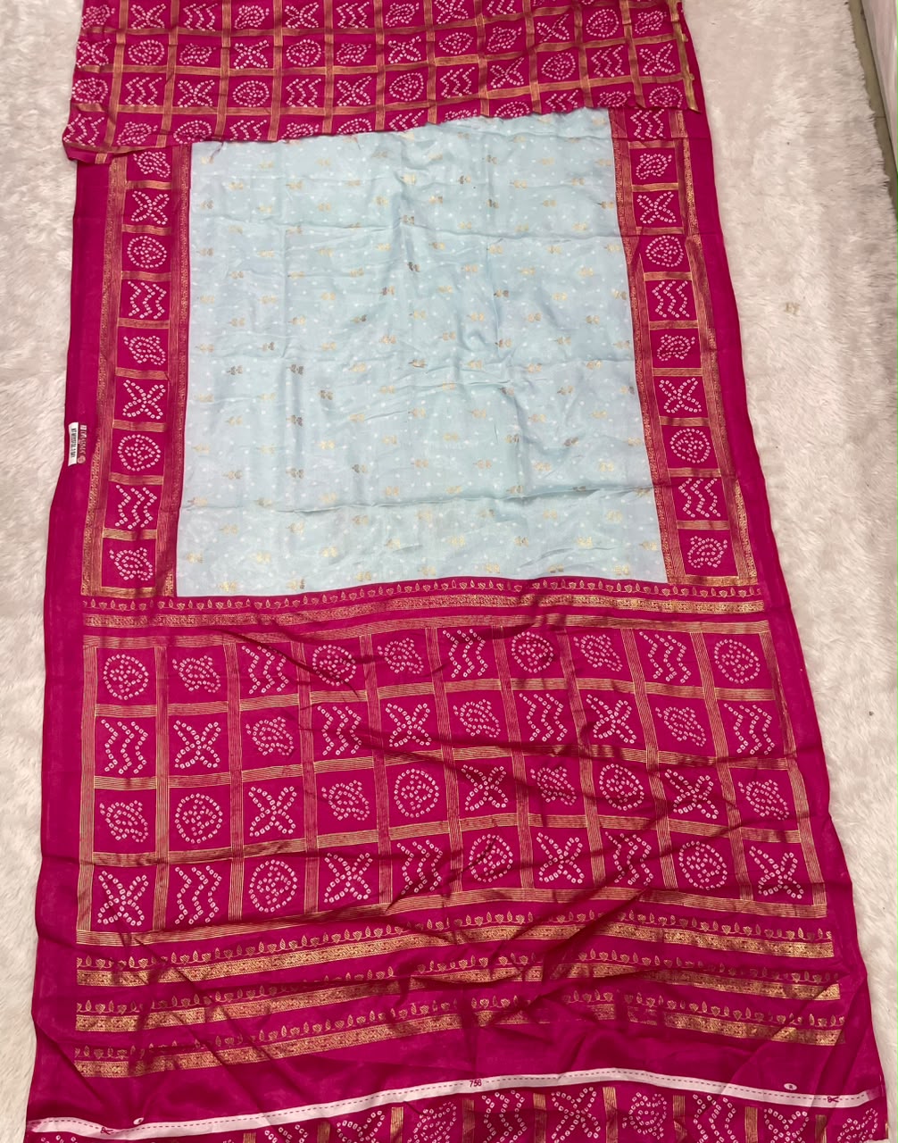 NT-MOSSFOIL-2-SKY BRIGHT MOSS FABRIC SAREE WITH RICH PALLU DESIGN WITH BANDHANI INSPIRED DESIGN WITH BLOUSE