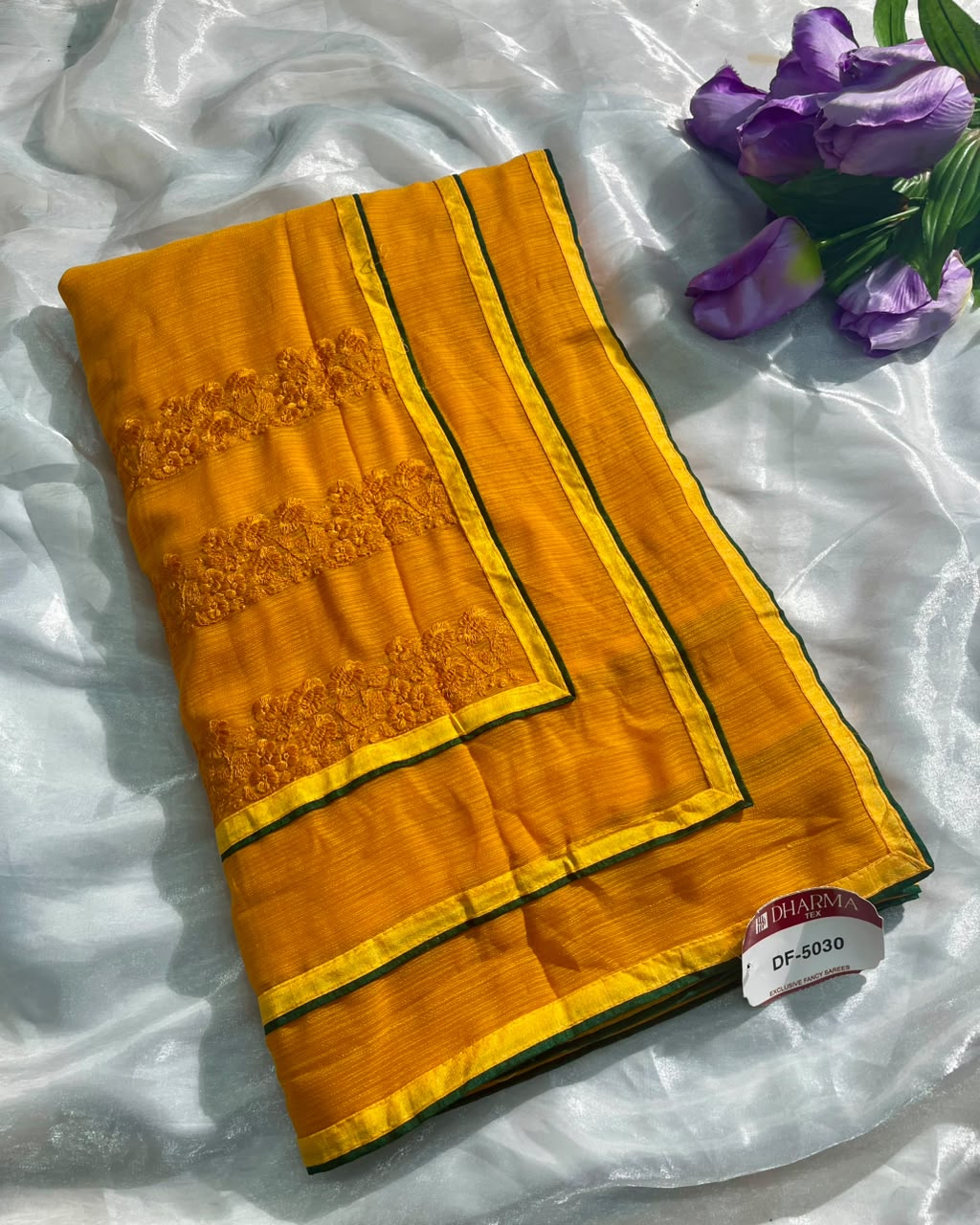 DF-5030 FANCY FABRIC SAREE WITH BEAUTIFUL DESIGN WITH EMBRODIERY WORK WITH PIPING WITH BLOUSE
