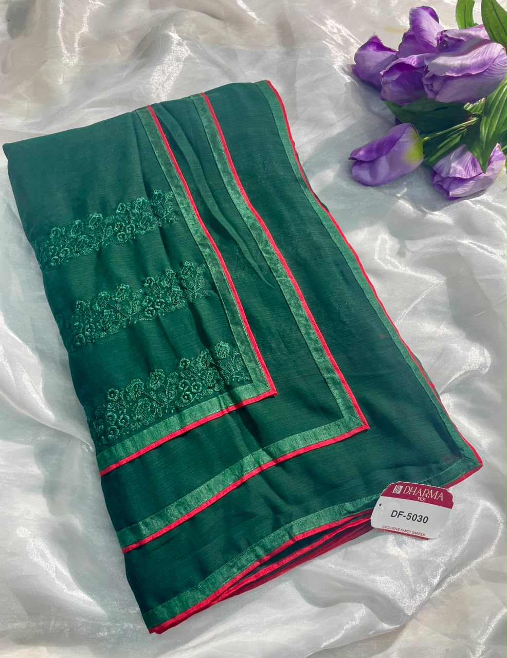 DF-5030 FANCY FABRIC SAREE WITH BEAUTIFUL DESIGN WITH EMBRODIERY WORK WITH PIPING WITH BLOUSE