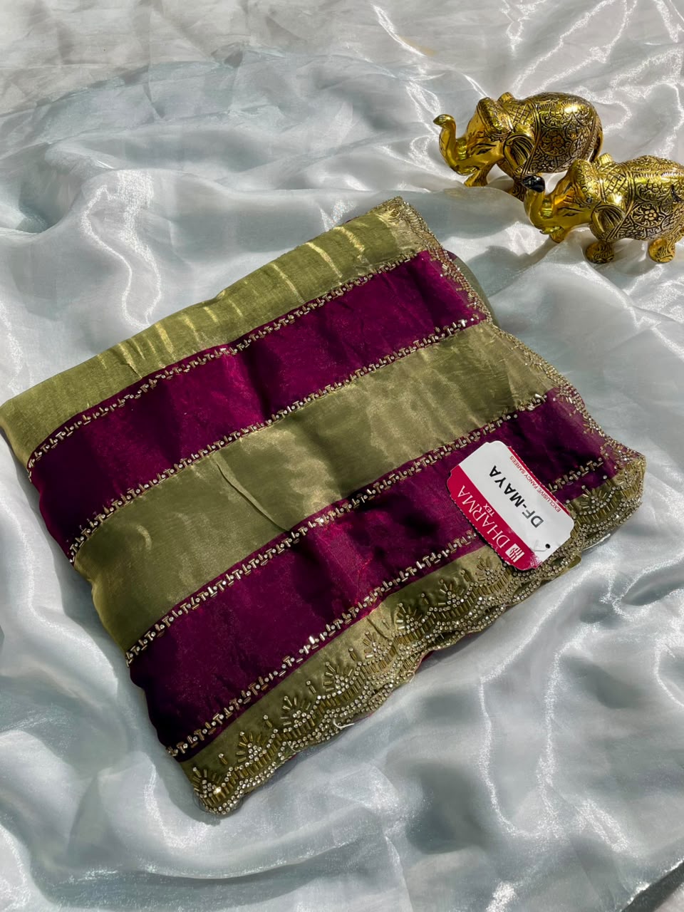 DF-MAYA SATIN PATTA FABRIC SAREE WITH BEAUTIFUL DESIGN WITH SATIN PATTA DESIGN ON WITH TRENDING SAREE HEAVY DIAMOND WORK WITH BEADS WORK WITH HEAVY JAKRAN BLOUSE