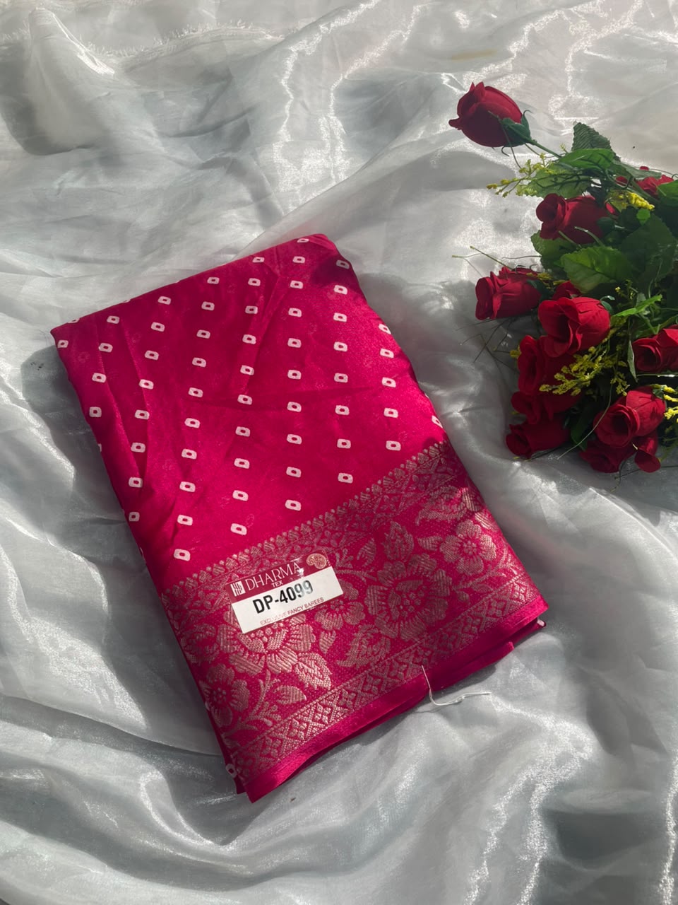 DP-4099 MARSHMALLOW FABRIC SAREE WITH BEAUTIFUL RICH PALLU WITH JACAURD BORDER WITH BLOUSE