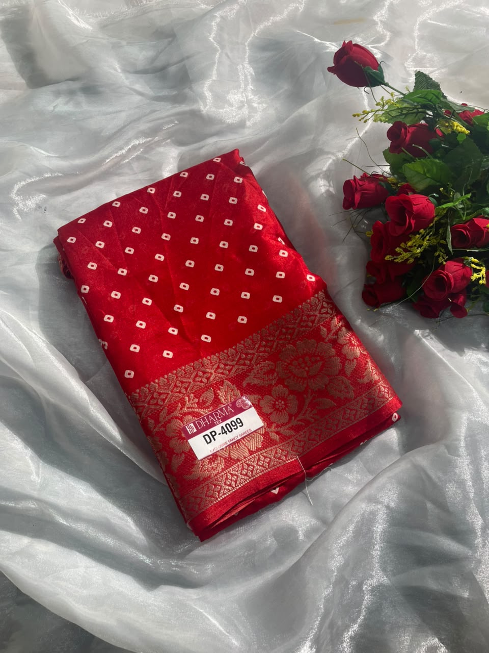DP-4099 MARSHMALLOW FABRIC SAREE WITH BEAUTIFUL RICH PALLU WITH JACAURD BORDER WITH BLOUSE