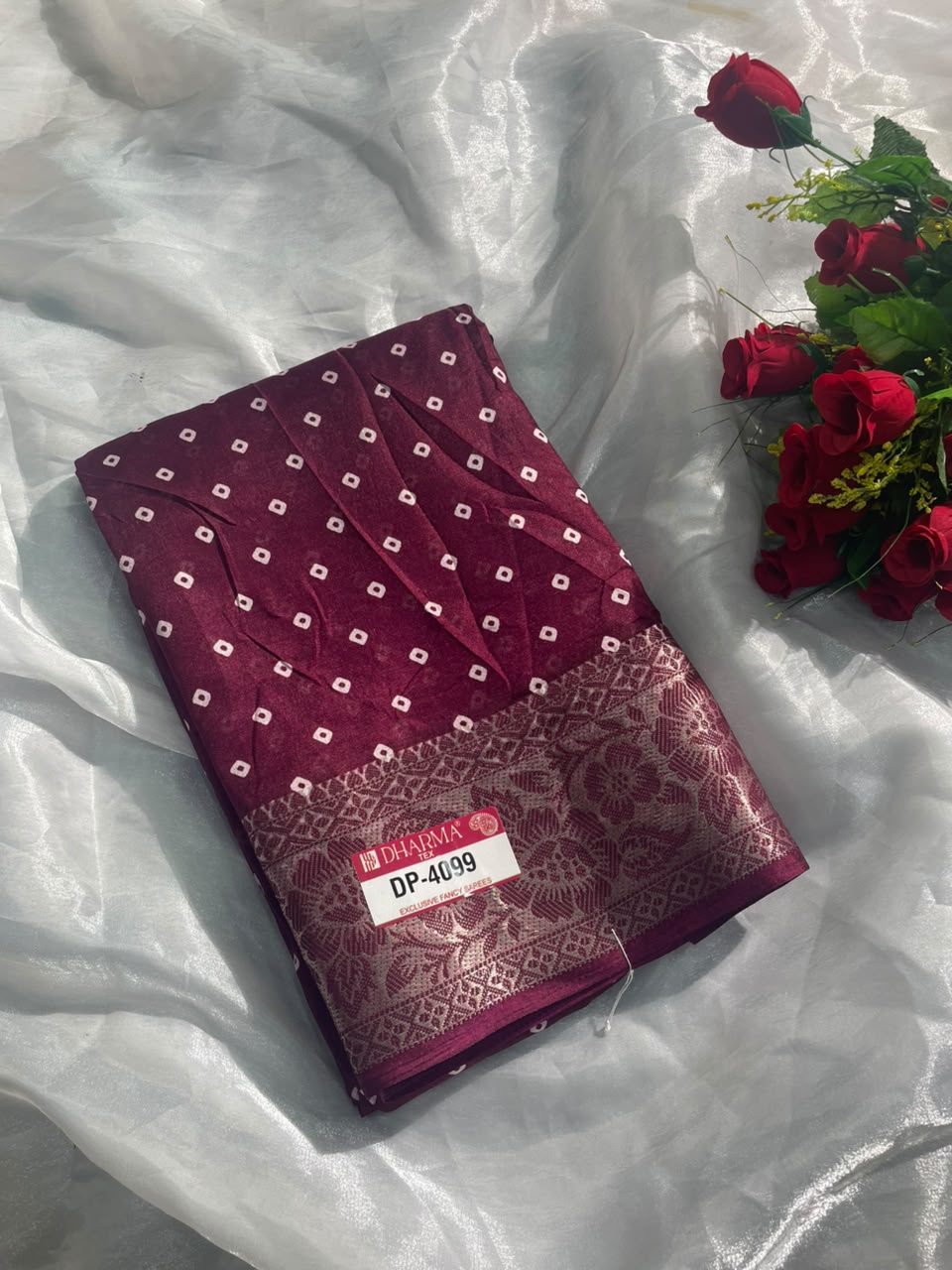 DP-4099 MARSHMALLOW FABRIC SAREE WITH BEAUTIFUL RICH PALLU WITH JACAURD BORDER WITH BLOUSE
