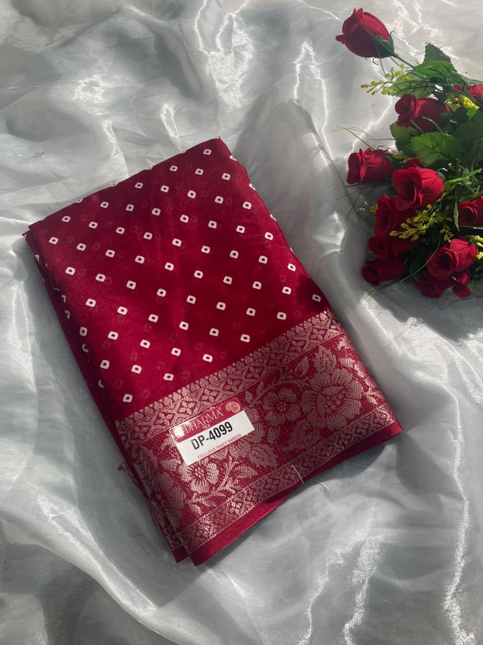 DP-4099 MARSHMALLOW FABRIC SAREE WITH BEAUTIFUL RICH PALLU WITH JACAURD BORDER WITH BLOUSE