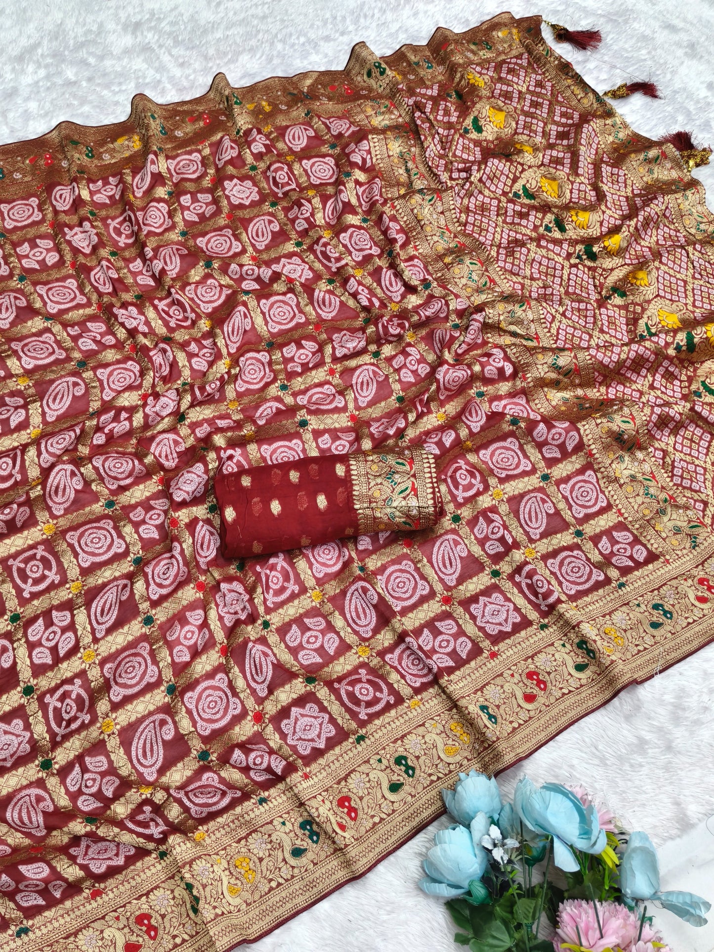 AJ-PIYA VISCOS KHADDI GEORGETTE FABRIC SAREE WITH BEAUTIFUL DESIGN WITH RICH PALLU DESIGN WITH HEAVY GHATCHOLA DESIGN WITH MIRROR WORK WITH BLOUSE