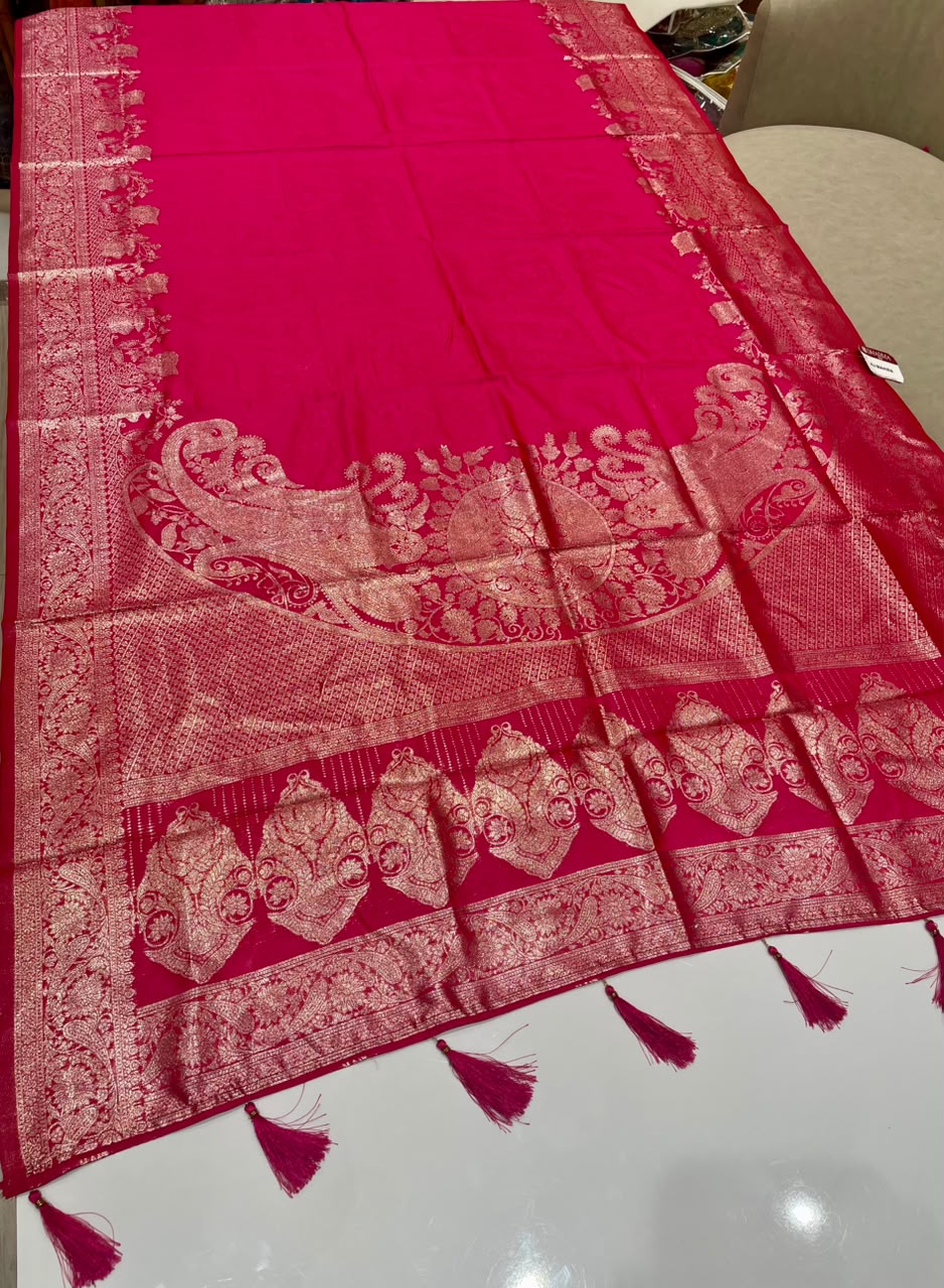 AJ-MAHIRA CHAMPION SILK FABRIC SAREE WITH HEAVY GRAND PALLU WITH ZARI WORK WITH PIPING AND TASSELS WITH BLOUSE