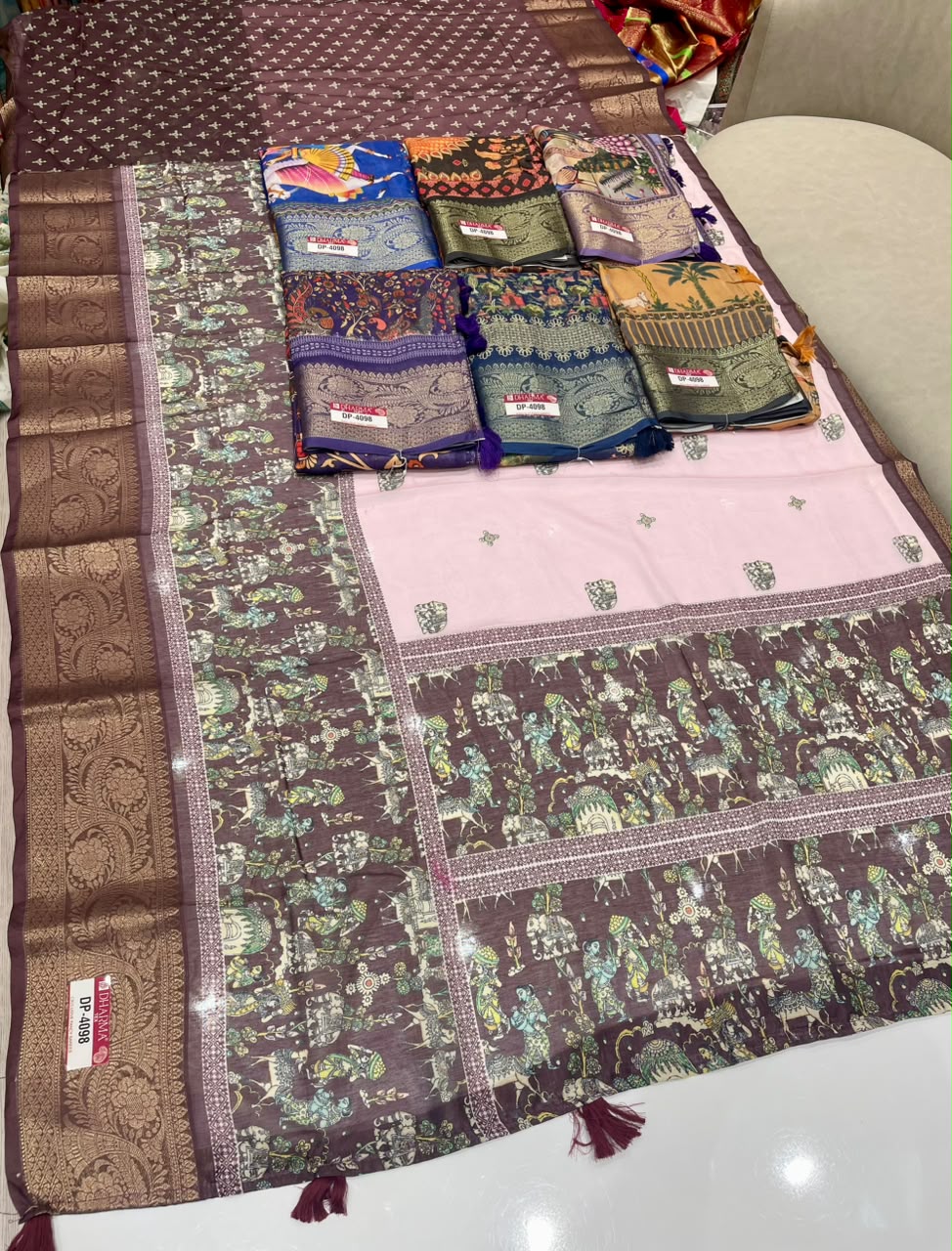 DP-4098 FANCY FABRIC SAREE WITH BEAUTIFUL DESIGN WITH RICH PALLU DESIGN WITH BEAUTIFUL PEACOCK DESIGN ON SAREE WITH ZARI WORK WITH PIPING AND TASSELS WITH BLOUSE