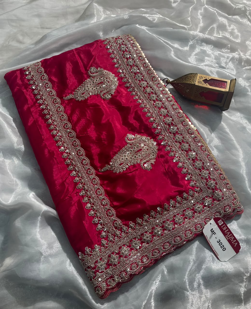 MF-3020 HO SILK FABRIC SAREE WITH BEAUTIFUL DESIGN WITH THREAD WORK WITH HEAVY SEQUENCE WORK WITH BLOUSE