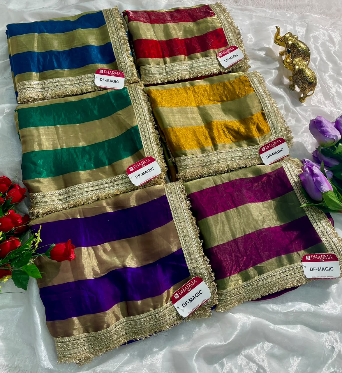 DF-MAGIC SATIN PATTA FABRIC SAREE WITH BEAUTIFUL DESIGN WITH BEAUTIFUL LACE ON SAREE WITH BLOUSE