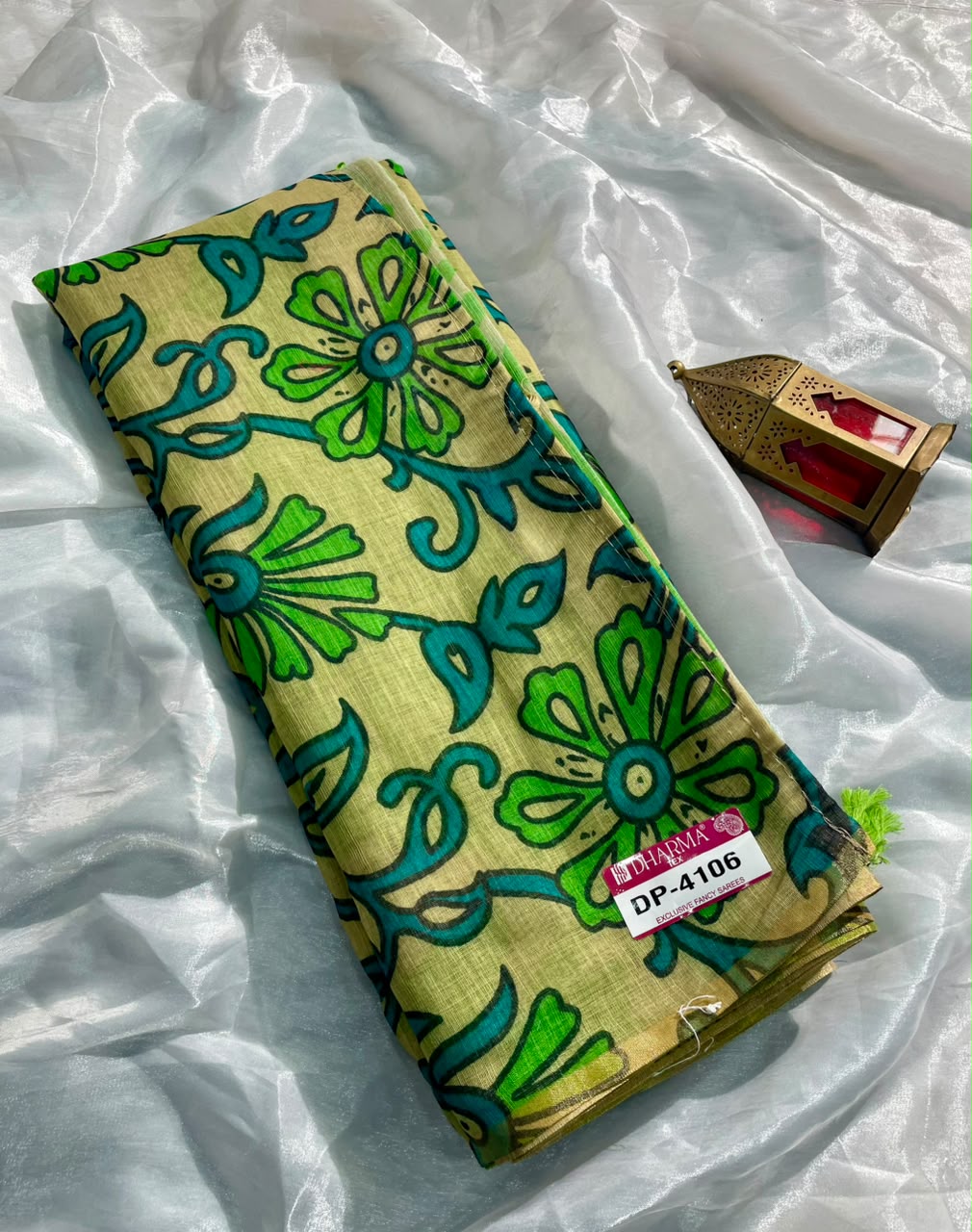 DP-4106 LINEN COTTON FABRIC SAREE WITH BEAUTIFUL DESIGN WITH FLORAL DESIGN WITH TASSELS WITH BLOUSE