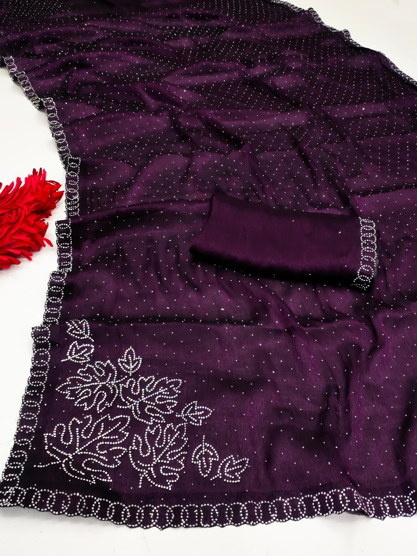 SW-AUDI PREMIUM SITARA SAREE WITH BEAUTIFUL LEAF DESIGN JHARKHAN WORK