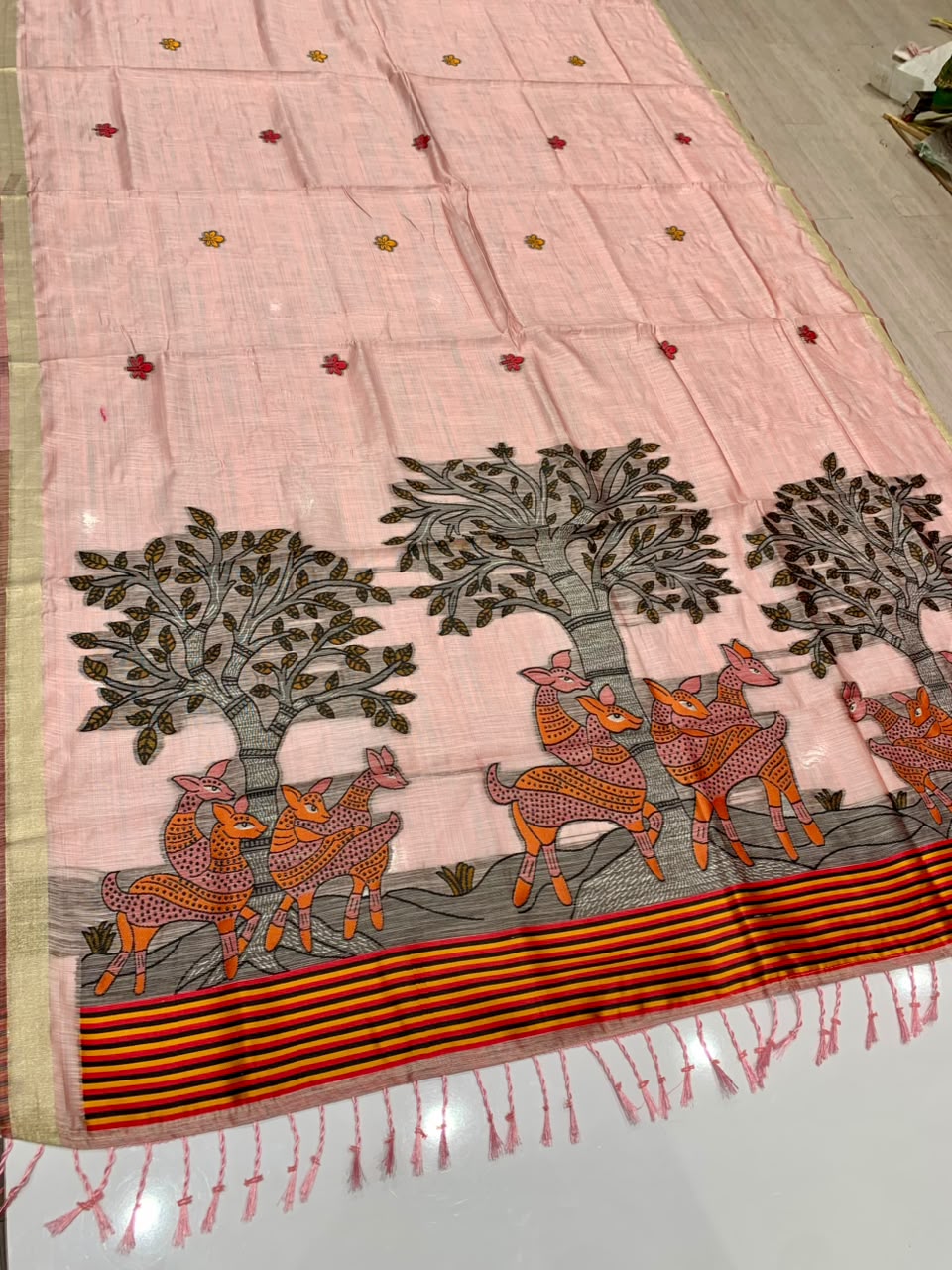 AJ-TAMANA JAMDHANI COTTON SAREE WITH BEAUTIFUL WEAVING DESIGN & JALLAR WITH BLOUSE