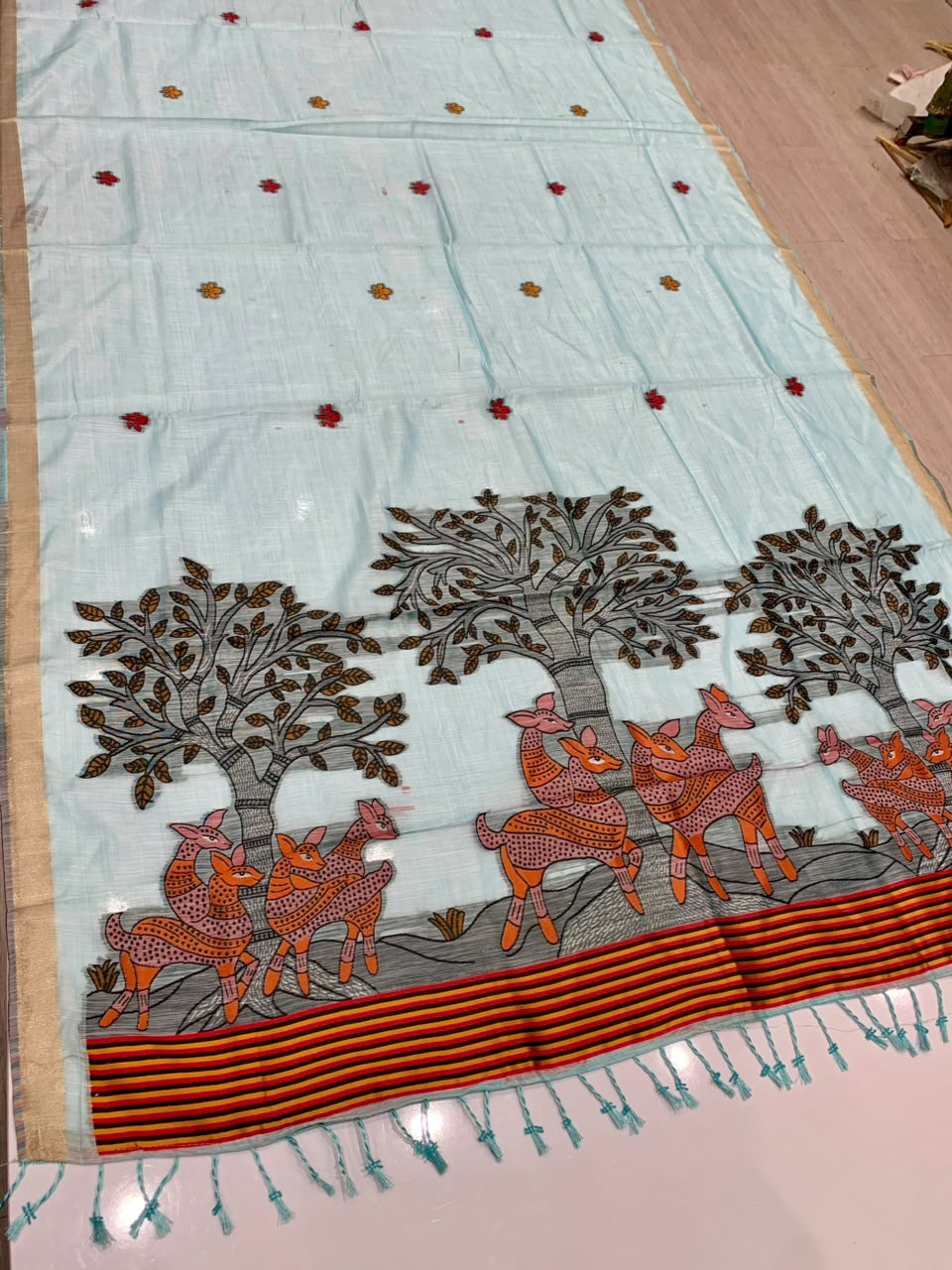 AJ-TAMANA JAMDHANI COTTON SAREE WITH BEAUTIFUL WEAVING DESIGN & JALLAR WITH BLOUSE